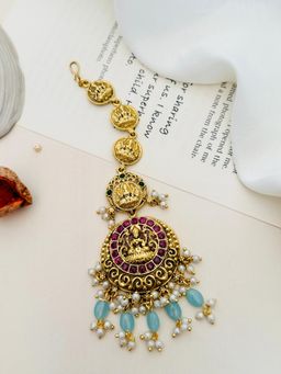 Abdesigns - Multi-Color Kemp Stone Studded and Beaded Temple Maang Tikka