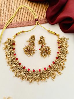 Abdesigns - Red Stones Sophisticated Gold Plated Temple Jewellery Set