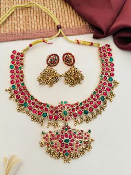 Abdesigns - Red Sophisticated Gold Plated Temple Jewellery Set