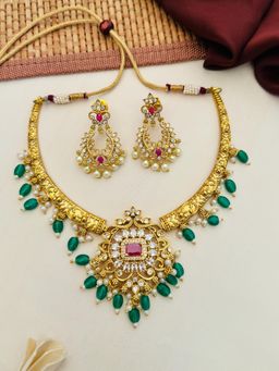 Abdesigns - Green Sophisticated Gold Plated Temple Jewellery Set