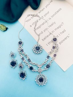 Abdesigns - Purple Sophisticated American Diamond Silver Plated Jewellery Set