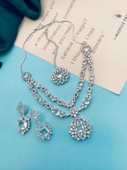 Abdesigns - White Sophisticated American Diamond Silver Plated Jewellery Set