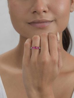 Ornate Jewels - 925 Silver Three Stone Pink Party Wear Ring For Women And Girls