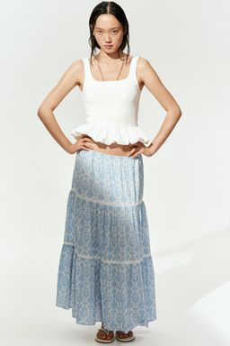 H&M - Women Blue Lace-Inset Maxi Skirt