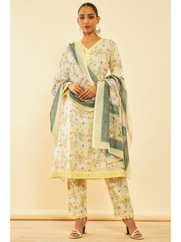 Soch - Women Yellow Kota Floral Kurta with Pant & Dupatta (Set of 3)