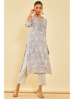 Soch - Women Purple Rayon Embroidered Kurta with Pant (Set of 2)