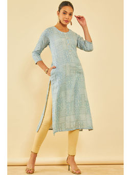 Soch - Women Grey Rayon Printed Kurta