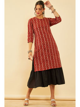 Soch - Women Rust Cotton Floral Kurta with Inner (Set of 2)