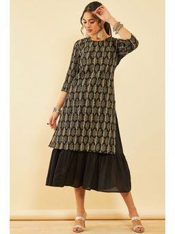 Soch - Women Black Cotton Paisley Kurta with Inner (Set of 2)