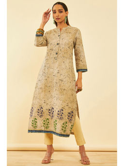 Soch - Women Beige Linen Floral Kurta