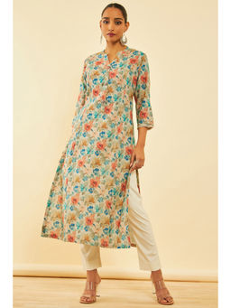 Soch - Women Multi-Color Linen Floral Kurta
