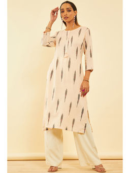 Soch - Women Beige Cotton Printed Kurta