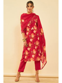 Soch - Women Red Viscose Floral Kurta with Pant & Dupatta (Set of 3)