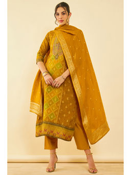 Soch - Women Mustard Brocade Embellished Kurta with Pant & Dupatta (Set of 3)