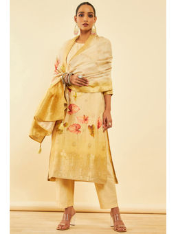 Soch - Women Beige Chanderi Floral Kurta with Pant & Dupatta (Set of 3)