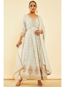 Soch - Women Grey Viscose Embroidered Anarkali Kurta with Churidar & Dupatta (Set of 3)