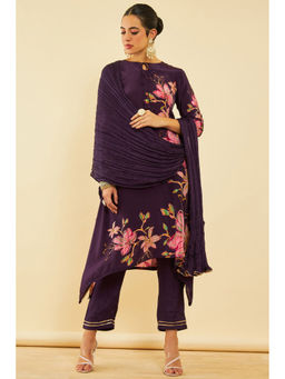Soch - Women Purple Crepe Floral Kurta with Pant & Dupatta (Set of 3)