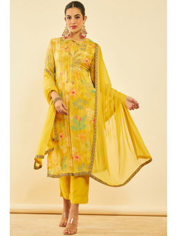 Soch - Women Yellow Crepe Floral Kurta with Pant & Dupatta (Set of 3)