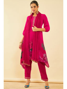 Soch - Women Pink Crepe Floral Kurta with Pant & Dupatta (Set of 3)