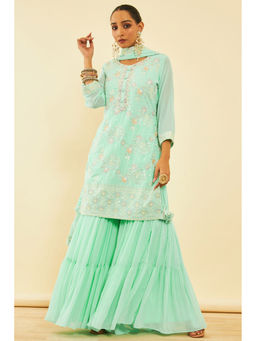 Soch - Women Green Georgette Floral Kurta with Sharara & Dupatta (Set of 3)
