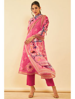 Soch - Women Pink Organza Floral Kurta with Pant & Dupatta (Set of 3)