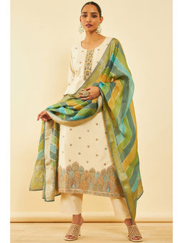 Soch - Women Cream Rayon Embroidered Kurta with Pant & Dupatta (Set of 3)