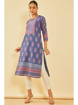 Soch - Women Blue Cotton Floral Kurta