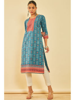 Soch - Women Blue Cotton Printed Kurta