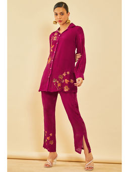 Soch - Women Magenta Crepe Embellished Co-Ord (Set of 2)