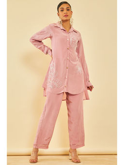 Soch - Women Pink Crepe Embellished Co-Ord (Set of 2)