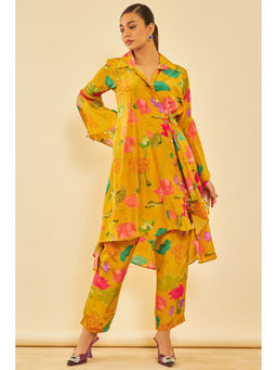 Soch - Women Mustard Crepe Floral Kurta with Pant (Set of 2)