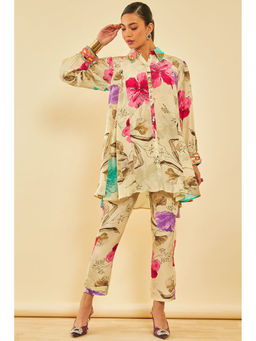 Soch - Women Beige Crepe Floral Co-Ord (Set of 2)