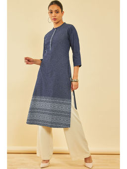 Soch - Women Navy Blue Cotton Polka Dots Kurta