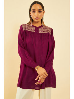 Soch - Women Wine Rayon Embroidered Tunic