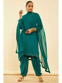 Soch - Women Teal Georgette Embellished Kurta with Dhoti & Dupatta (Set of 3)