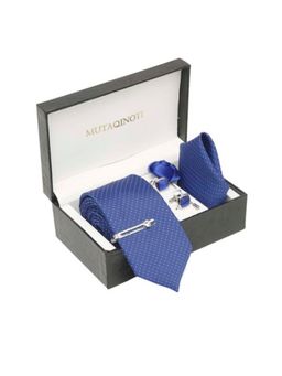 MUTAQINOTI - Men Printed Blue Tie with Pocket Square Tie Pin, Brooch & Cufflinks