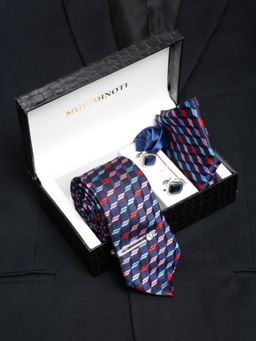 MUTAQINOTI - Men Printed Multi-Color Tie with Pocket Square Tie Pin, Brooch & Cufflinks