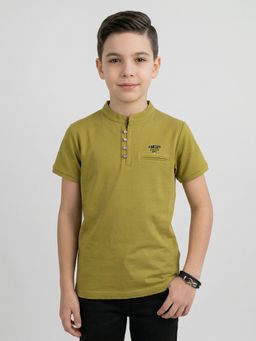 Monte Carlo - Boys Green Cotton Blend Half Sleeves T-Shirt