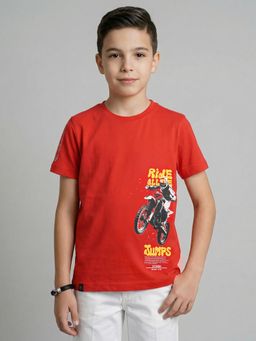 Monte Carlo - Boys Red Cotton Lycra Half Sleeves T-Shirt