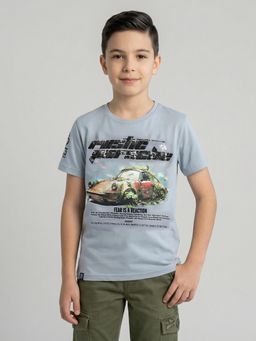 Monte Carlo - Boys Grey Polyester Blend Half Sleeves T-Shirt
