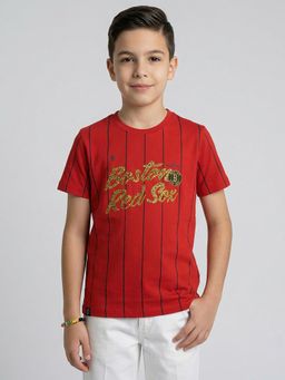 Monte Carlo - Boys Red Cotton Blend Half Sleeves T-Shirt
