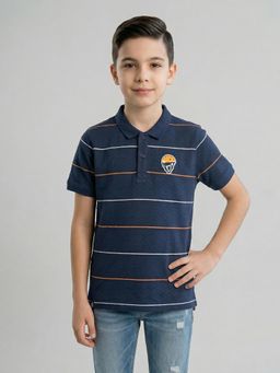 Monte Carlo - Boys Navy Blue Cotton Lycra Half Sleeves Polo T-Shirt