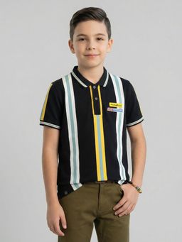 Monte Carlo - Boys Black Cotton Lycra Half Sleeves Polo T-Shirt