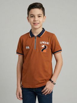 Monte Carlo - Boys Brown Wool Blend Half Sleeves Polo T-Shirt