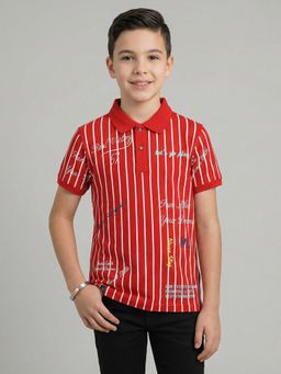 Monte Carlo - Boys Red Cotton Lycra Half Sleeves Polo T-Shirt