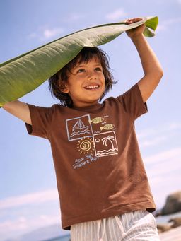Somersault - Boys Brown Cotton Half Sleeves T-Shirt
