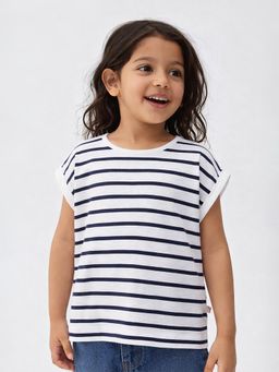 Somersault - Girls Blue Cotton Half Sleeves T-Shirt