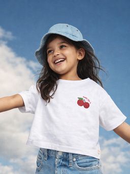 Somersault - Girls White Cotton Half Sleeves T-Shirt