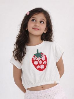 Somersault - Girls White Cotton Half Sleeves T-Shirt