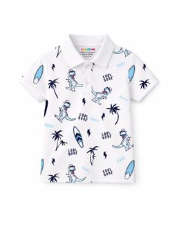 Trampoline - Boys White Cotton Blend Half Sleeves Polo T-Shirt
